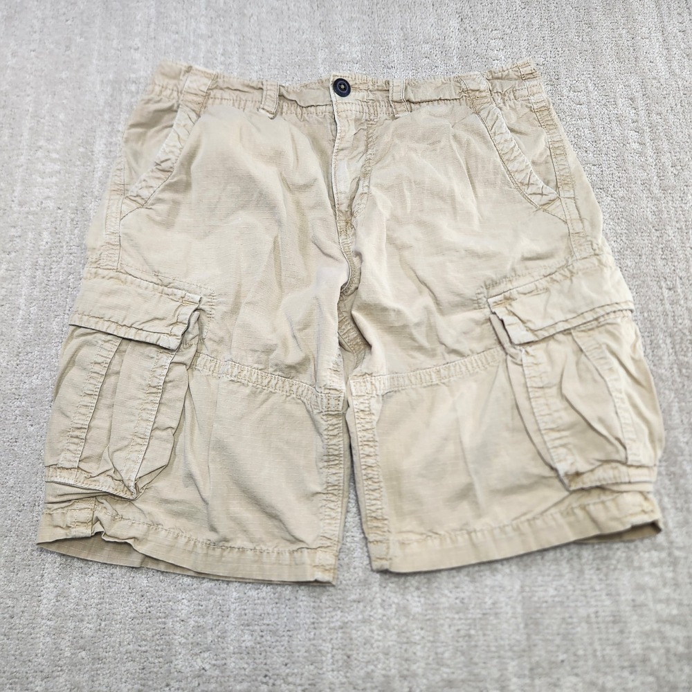 American Eagle Cargo Shorts Mens 32 Ripstop Y2K Longer Length Double Knee Beige